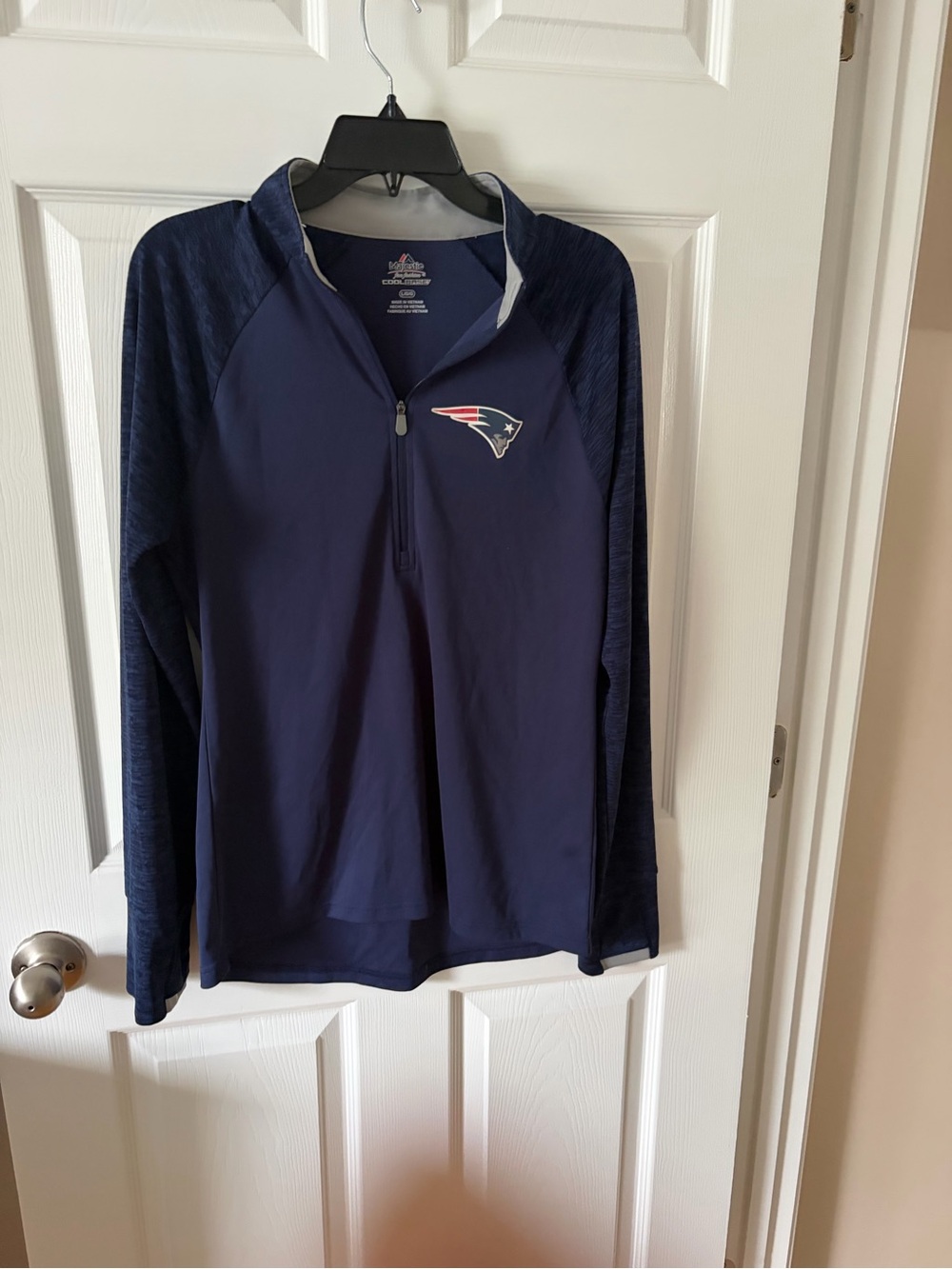 Majestic Navy and White New England Patriots Quarter-Zip Pullover